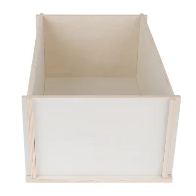 Light wood crate with rectangular shape and open sides, suitable for storage or transport.