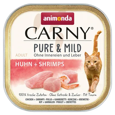 Animonda Carny Pure & Mild Adult, chicken + shrimps, without offal and liver, 100% fresh ingredients, grain and sugar free, with taurine.
