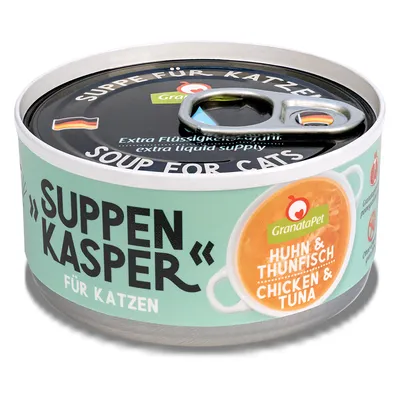 GranataPet Suppen Kasper για γάτες, κοτόπουλο και τόνος, επιπλέον ενυδάτωση. Κονσέρβα με καπάκι εύκολου ανοίγματος.