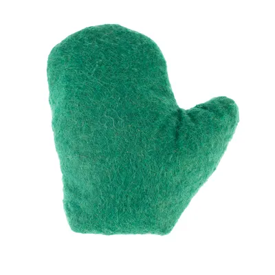 Grüner Filzhandschuh in Form eines Spielzeugs, geeignet für Haustiere.
