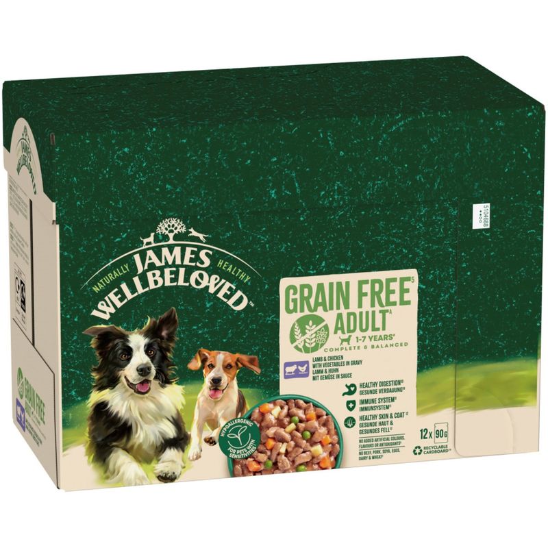 James Wellbeloved Adult Hypoallergenic Grain Free Pouches - Lamb & Chicken in Gravy