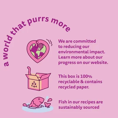 Environmental commitment: reducing impact, recyclable box with recycled paper, and sustainably sourced fish in recipes. More details available on the website.