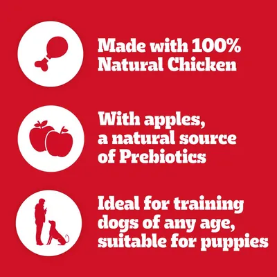 Made with 100% natural chicken, contains apples as a natural source of prebiotics, ideal for training dogs of any age and suitable for puppies.