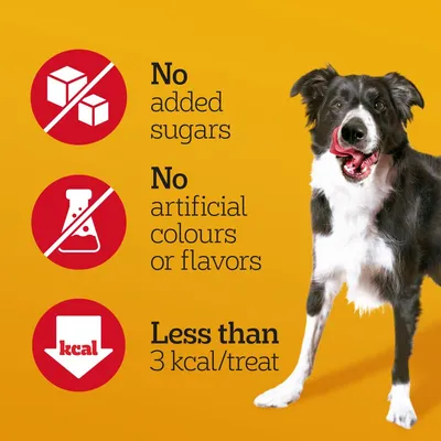 No added sugars, no artificial colours or flavours, less than 3 kilocalories per treat.