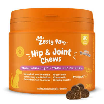 Zesty Paws Hip & Joint Chews, stöd för höft och leder, rik på kalkon, 90 tuggbitar, med glukosamin, kondroitin, grönläppad mussla, tillskott för hundar.