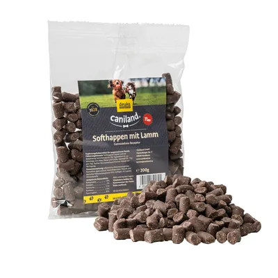 Caniland SoftHappen con agnello, ricetta senza cereali, confezione da 200g. Alimento complementare per cani adulti. Produttore: Deuka Caniland GmbH.