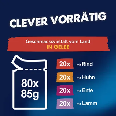 Megapack Felix "So gut wie es aussieht" Pouches 80 x 85 g - Fleisch Mix 1 (Rind, Huhn, Ente, Lamm) Megapack Felix "So gut wie es aussieht" Pouches 80 x 85 g - Fleisch Mix 1 (Rind, Huhn, Ente, Lamm)