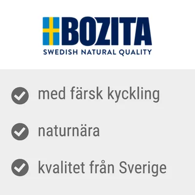 BOZITA SWEDISH NATURAL QUALITY, med färsk kyckling, naturnära, kvalitet från Sverige