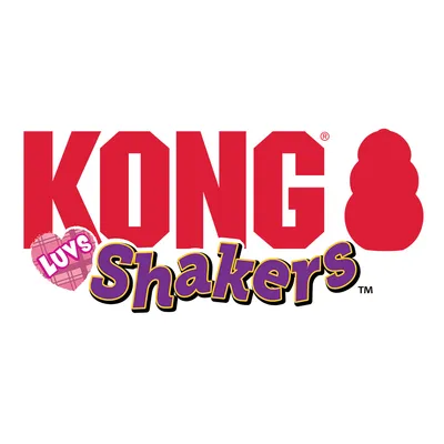 KONG Shakers Luvs. Legetøjsmærke med hjertemotiv og rødt KONG-logo.