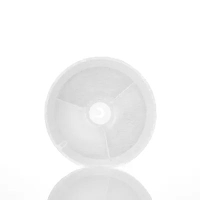Round filter insert made of white material, suitable for water fountains or similar devices. Visible central opening and segmented structure.