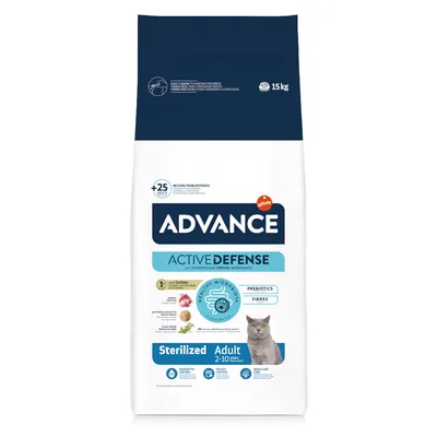 Advance Active Defense Sterilized Adult Katzenfutter, 15kg, mit Truthahn, Präbiotika und Ballaststoffen. Für sterilisierte Katzen von 2-10 Jahren. Unterstützt gesunde Mikroflora.