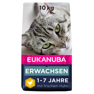 Eukanuba τροφή για ενήλικες γάτες, 1-7 ετών, με φρέσκο κοτόπουλο, συσκευασία 10 κιλών.