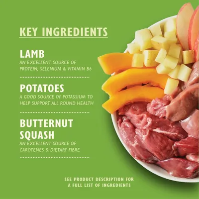 Key ingredients: lamb, an excellent source of protein, selenium and vitamin B6; potatoes, a good source of potassium; butternut squash, an excellent source of carotenes and dietary fibre.