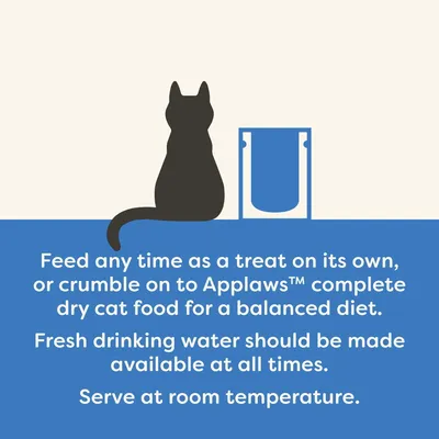 Feed any time as a treat or with Applaws dry cat food for a balanced diet. Ensure fresh drinking water is always available. Serve at room temperature.