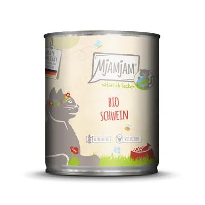 MjAMjAM Bio mokra karma dla kotów, wieprzowina, bez zbóż, dużo mięsa. Najwyższa jakość, produkcja niemiecka.