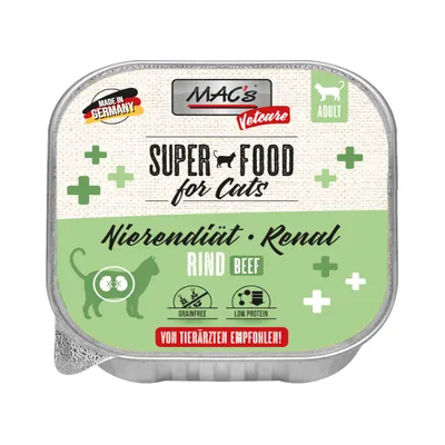 MAC's Vetcare Super Food for Cats Nierendiät Renal Rind Beef, Made in Germany, Adult, grainfree, low protein, Von Tierärzten empfohlen! Texte en allemand et anglais.