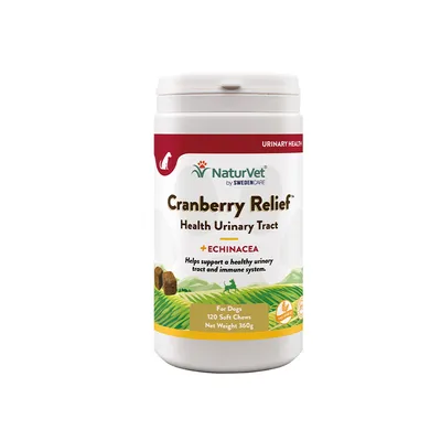 NaturVet Cranberry Relief Health Urinary Tract с ехинацея. За кучета, 120 меки хапки, нетно тегло 360 г. Подпомага здрави пикочни пътища и имунна система.