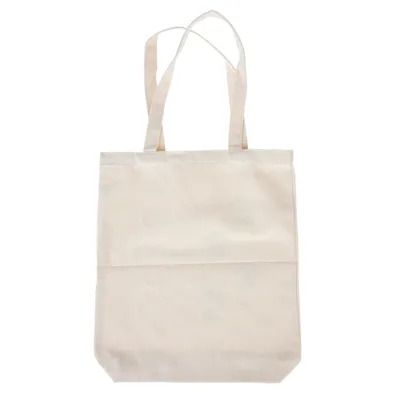 Bílá látková taška se dvěma uchy, vhodná pro přenášení předmětů.