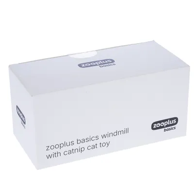 Csomagolás a következő felirattal: 'zooplus basics windmill with catnip cat toy'.
