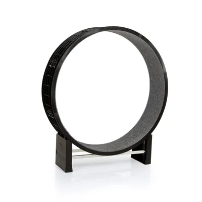 Black exercise wheel with grey running surface and stable base, suitable for pets.
