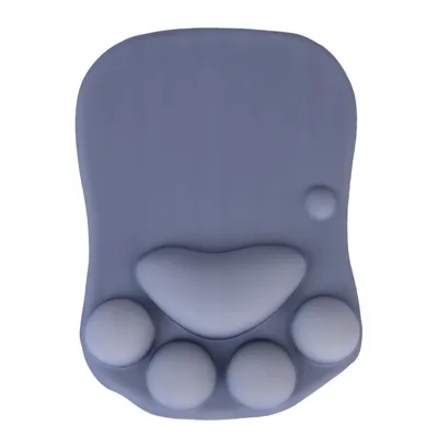 Tapis en silicone gris en forme de patte avec cinq reliefs ronds et un relief central en forme de cœur, sans marque visible ni texte.