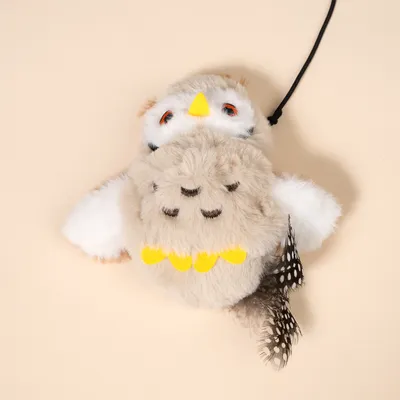 TIAKI Electronic Cat Dangler Toy Owl with Feathers