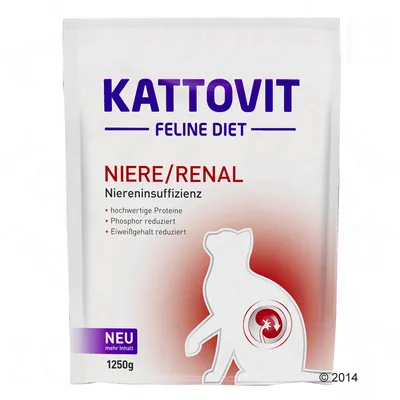 KATTOVIT FELINE DIET NIERE/RENAL, Niereninsuffizienz, protéines de qualité, phosphore réduit, teneur en protéines réduite, NEU mehr Inhalt, 1250g. Texte allemand visible.