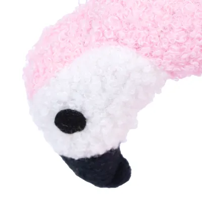 Spielzeug in Flamingo-Design mit rosa und weissem Plüsch sowie schwarzem Schnabel.