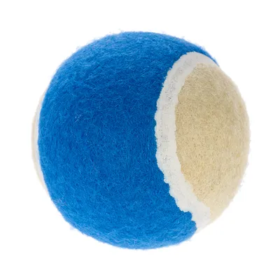 Modrý a bílý míček z plstěného materiálu, vhodný pro hraní.