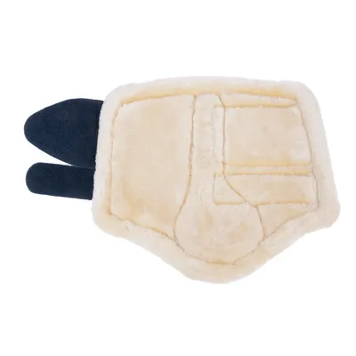 Jouet pour animal en tissu beige et noir, forme plate avec deux oreilles noires visibles, surface douce à motif cousu. Aucun texte ou marque visible.