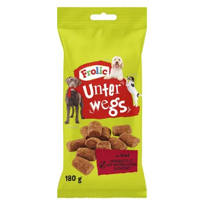 Frolic Unterwegs Hundesnacks, mit Rind, hergestellt mit natürlichen Zutaten, 180 g Packung.