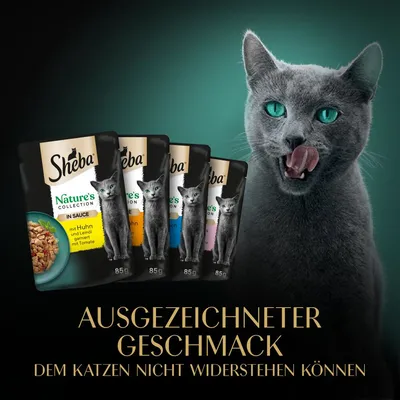 Sheba Nature's Collection in Sauce, 85g, mit Huhn und Leinöl, ausgezeichnet im Geschmack, dem Katzen nicht widerstehen können.
