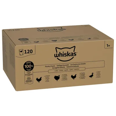 Sachets Whiskas 48 / 120 x 85 g + Whiskas Les Irrésistibles poulet, fromage 180 g en cadeau ! - Adult : sélection de volailles en gelée (120 x 85 g)