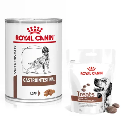 Royal Canin Veterinary Canine Gastrointestinal + 3 x 230 g Gastrointestinal Snacks kaupan päälle!