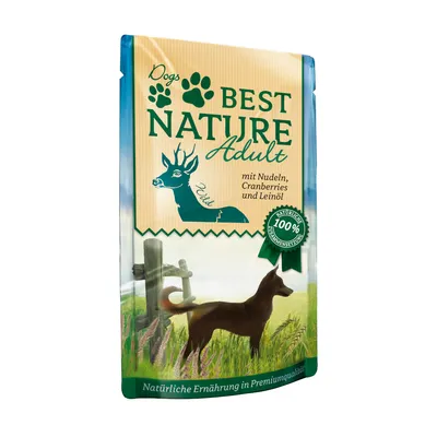 Dogs Best Nature Adult with noodles, cranberries and linseed oil. 100% locally produced. Natural nutrition in premium quality.