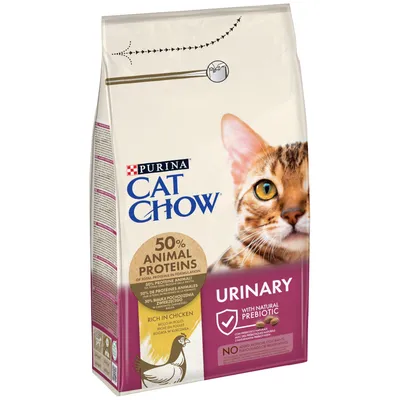 Purina Cat Chow Urinary, reich an Huhn, mit natürlichen Präbiotika, 50% tierische Proteine, ohne künstliche Farb-, Geschmacks- und Konservierungsstoffe.