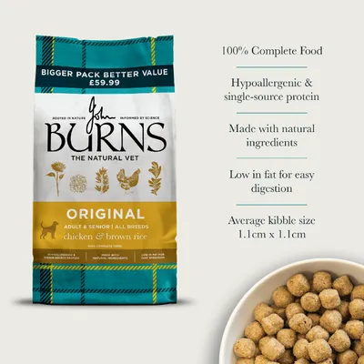 Burns Adult & Senior Original - Chicken & Brown Rice - 12 + 2kg Free! Burns Adult & Senior Original - Chicken & Brown Rice - 12 + 2kg Free!