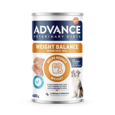 Advance Veterinary Diets Weight Balance Medium Maxi >10kg z kurczakiem, pomaga redukować wagę, puszka 400g, klinicznie udowodnione.