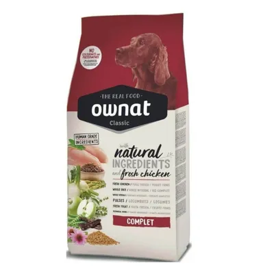 Ownat Classic alimento para perros con ingredientes naturales y pollo fresco. Ingredientes de calidad humana, arroz integral, legumbres, fruta fresca. Sin colorantes ni conservantes.