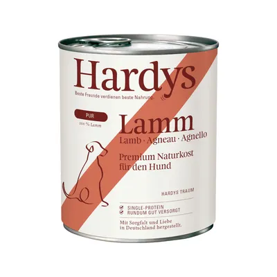 Hardys Lamm, Premium Naturkost für den Hund. Pur: 100% Lamm, Single-Protein, rundum gut versorgt. Mit Sorgfalt und Liebe in Deutschland hergestellt.