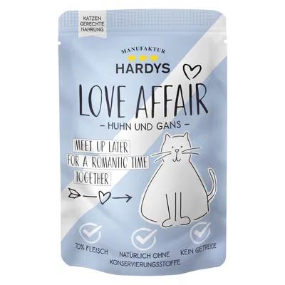 Hardys Love Affair csirke és liba, macskáknak megfelelő eledel, 70% hús, természetes, tartósítószer nélkül, gabonamentes.