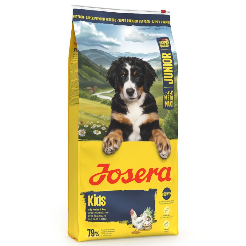 Josera Kids Junior Hundefutter mit Huhn und Reis, 79% tierisches Protein. Geeignet für mittelgroße bis große Hunde. Super Premium Petfood, German Quality.