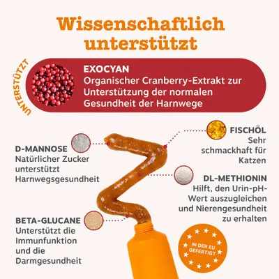 Wissenschaftlich unterstützt: Exocyan Cranberry-Extrakt, D-Mannose, Beta-Glucane, Fischöl, DL-Methionin. Unterstützt Harnwege, Immunfunktion, Darmgesundheit. In der EU gefertigt. Wissenschaftlich unterstützt: Exocyan Cranberry-Extrakt, D-Mannose, Beta-Glucane, Fischöl, DL-Methionin. Unterstützt Harnwege, Immunfunktion, Darmgesundheit. In der EU gefertigt.