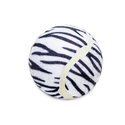 Spielball mit Zebramuster, weiß und schwarz, aus Filzmaterial.