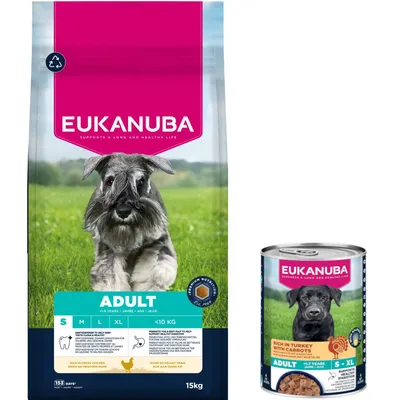 15 кг Eukanuba Premium Nutrition, сухой корм для собак + 3 x 400 г с индейкой в подарок!