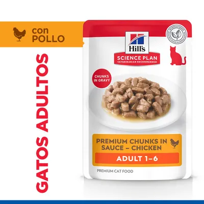 Hill's Science Plan Trozos Premium en Salsa – Pollo, Adulto 1-6, Trozos en Salsa, con Pollo, Gatos Adultos, Alimento Premium para Gatos.