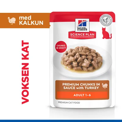 Hill's Science Plan Premium Bider i Sauce med Kalkun, Adult 1-6, Bider i Sovs, med Kalkun, Voksen Kat, Premium Kattefoder. Hill's Science Plan Premium Bider i Sauce med Kalkun, Adult 1-6, Bider i Sovs, med Kalkun, Voksen Kat, Premium Kattefoder.