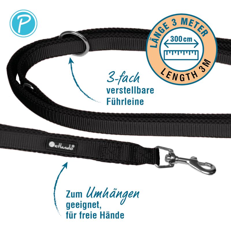 Petlando Mesh 3 m Führleine, schwarz