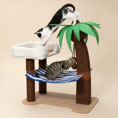 TIAKI krabpaal palmboom met gestreepte hangmat TIAKI krabpaal palmboom met gestreepte hangmat