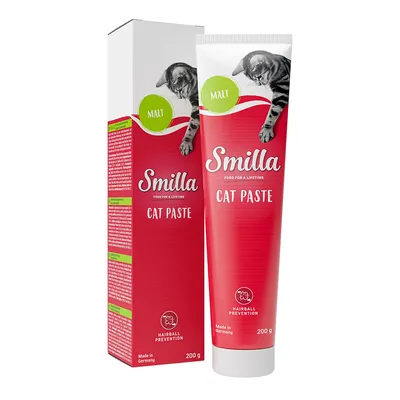 Smilla Cat Paste med malt, 200g tub och förpackning. För hårbolls­förebyggande. Tillverkad i Tyskland.
